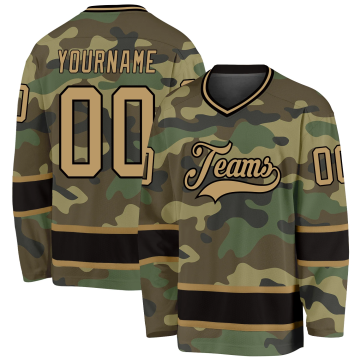 Custom Camo Black & Khaki Salute To Service Hockey Jersey