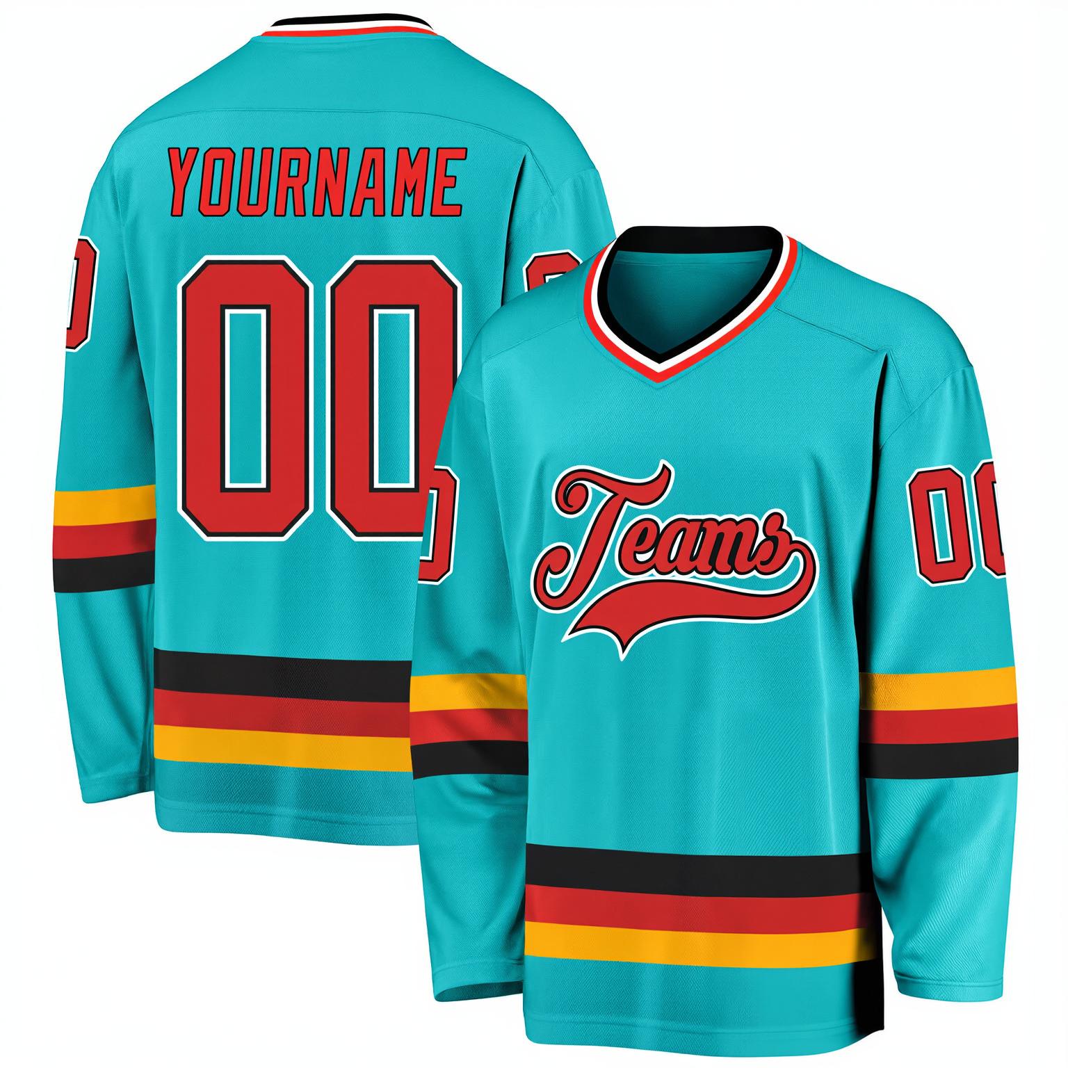 Custom Aqua & Red/Black-White Hockey Jersey