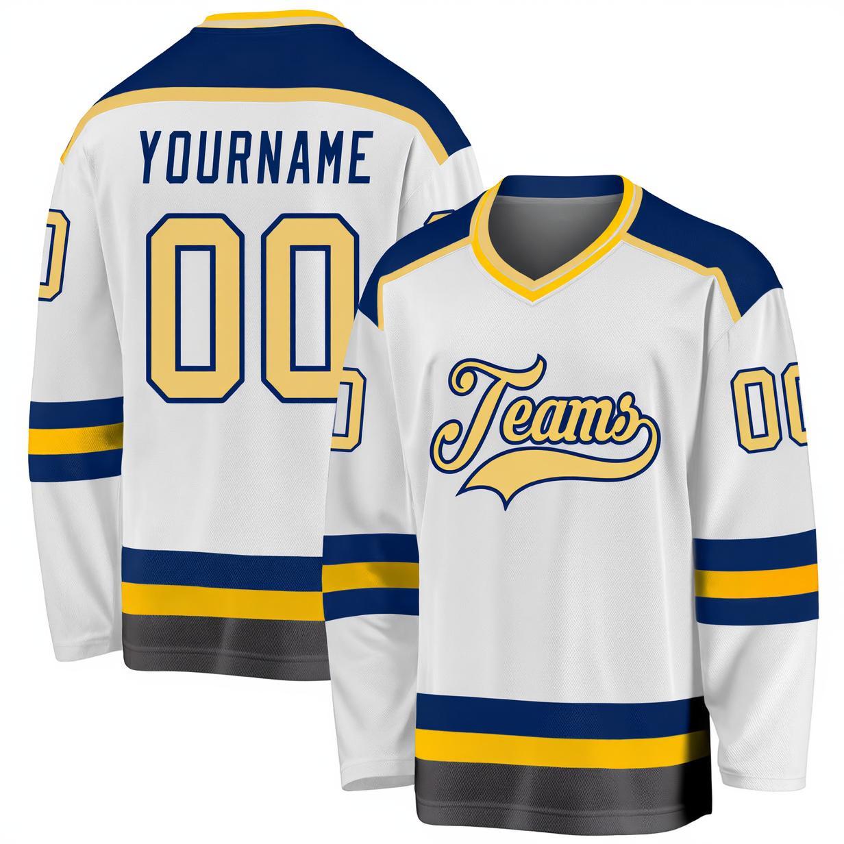 Custom White & Cream/Navy Hockey Jersey