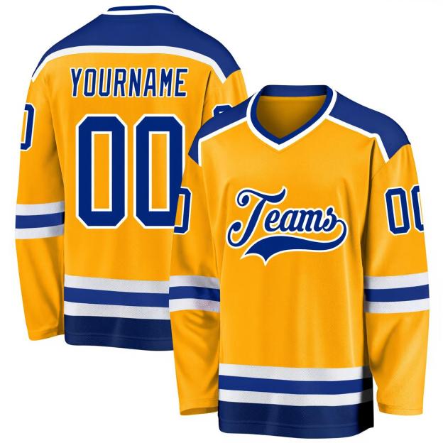 Custom Yellow & Royal/White Hockey Jersey