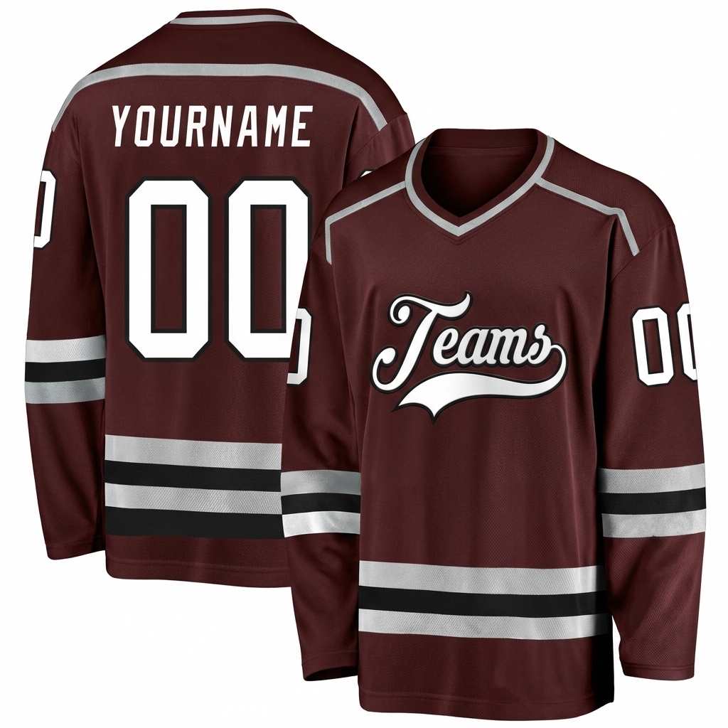 Custom Brown & White/Black Hockey Jersey