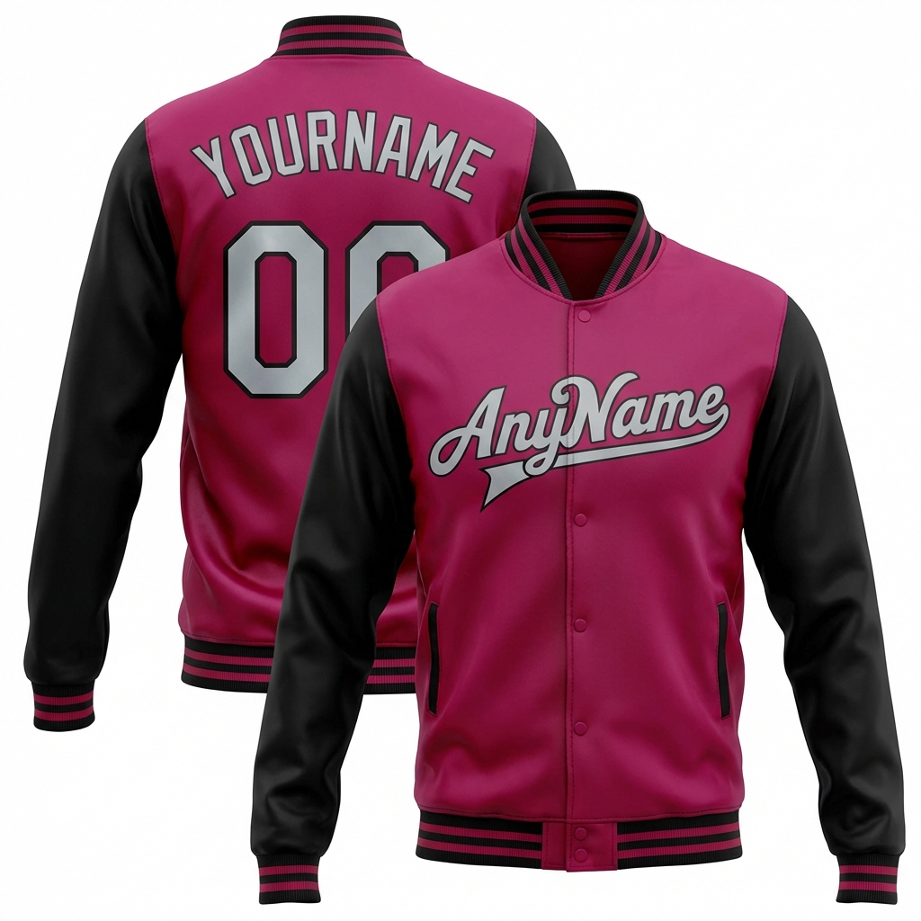Custom Pink & Grey/Black Raglan Sleeves Full-Snap Fleece Jacket