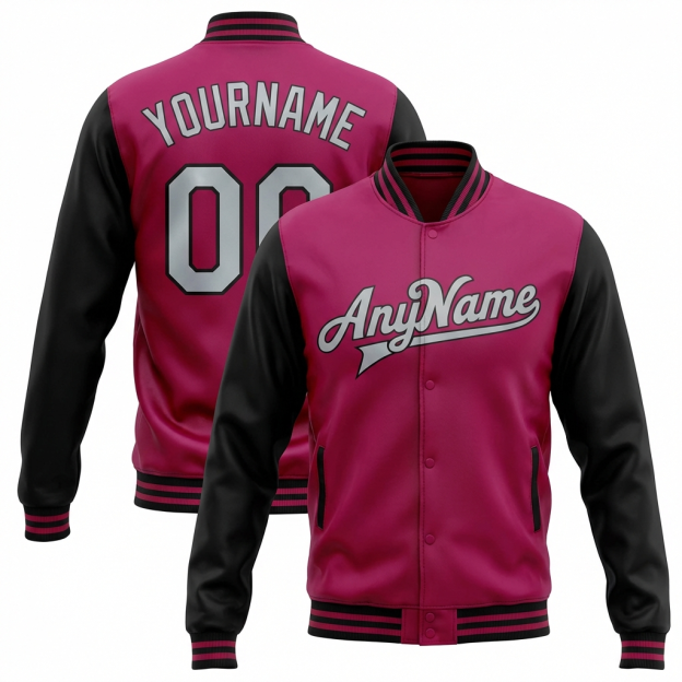 Custom Pink & Grey/Black Raglan Sleeves Full-Snap Fleece Jacket