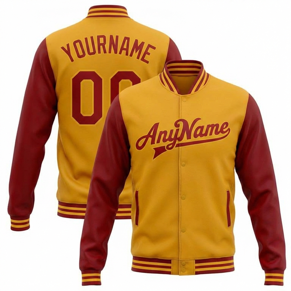 Custom Yellow & Burgundy Raglan Sleeves Full-Snap Fleece Jacket