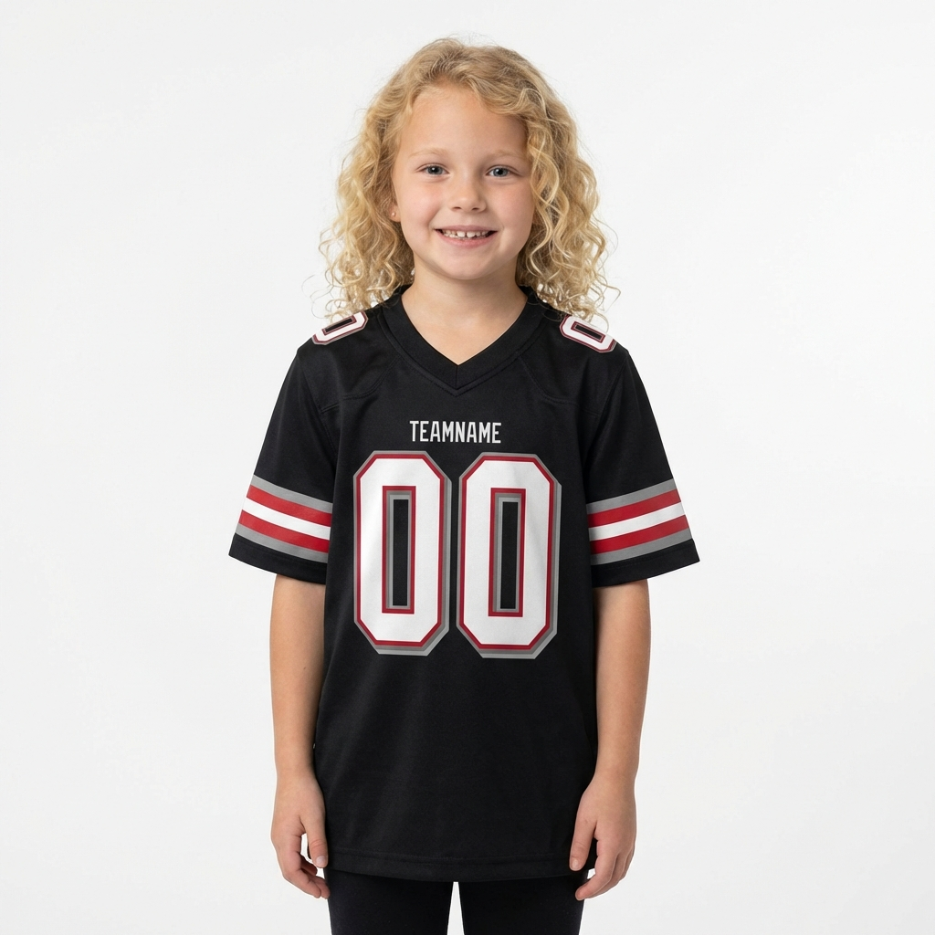 Custom Black & White/Grey-Red Football Jersey