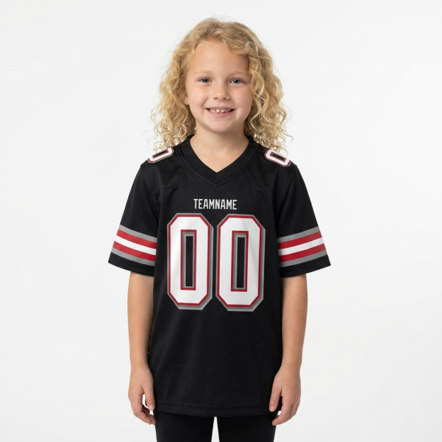 Custom Black & White/Grey-Red Football Jersey