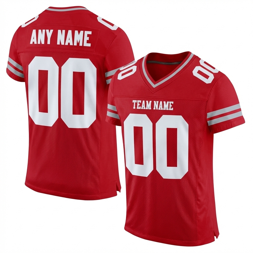 Custom Red & White/Grey Football Jersey