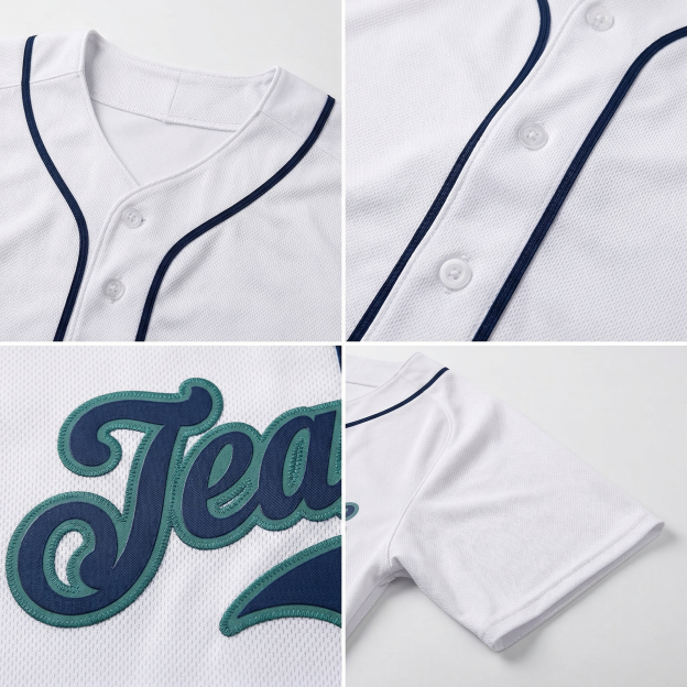 Custom White & Navy/Teal Classic Fashion Baseball Jersey