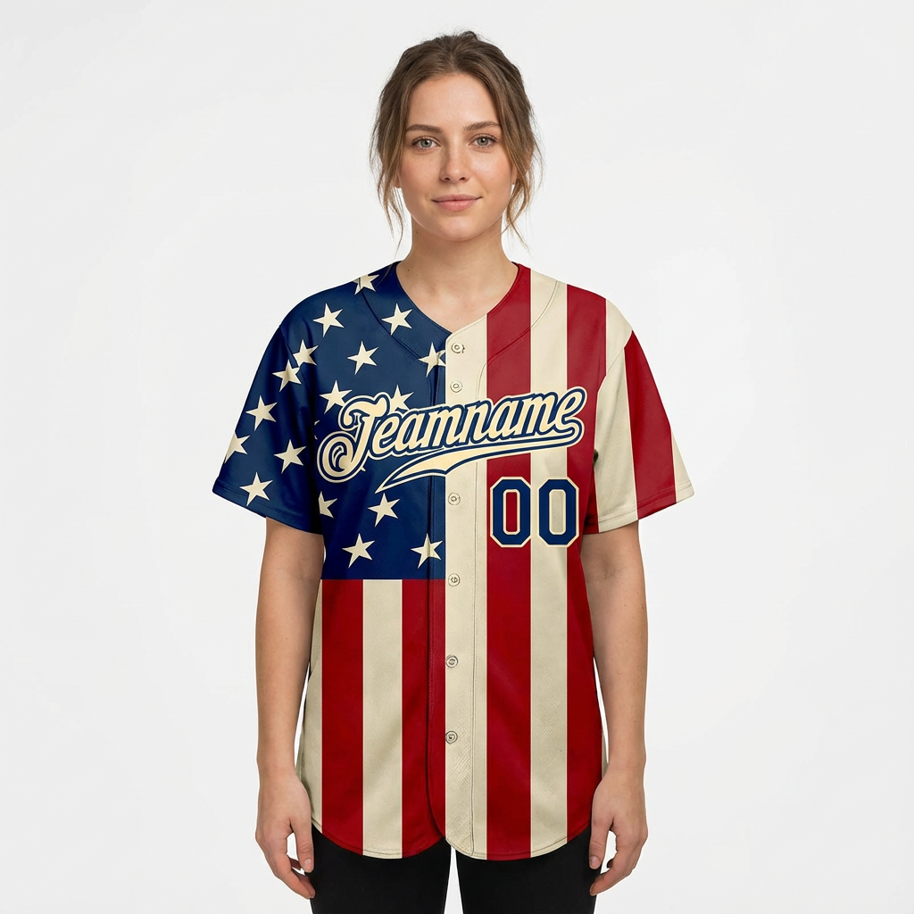 Custom White & Red/Navy 3D Flag Fashion Baseball Jersey