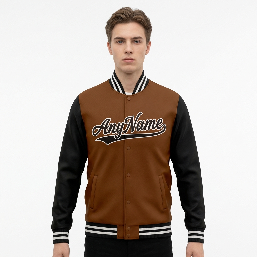 Custom Brown & Black/White Raglan Sleeves Full-Snap Fleece Jacket