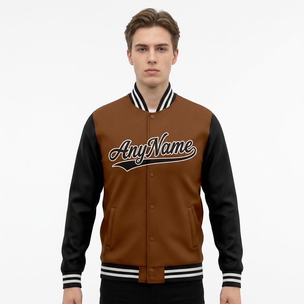 Custom Brown & Black/White Raglan Sleeves Full-Snap Fleece Jacket