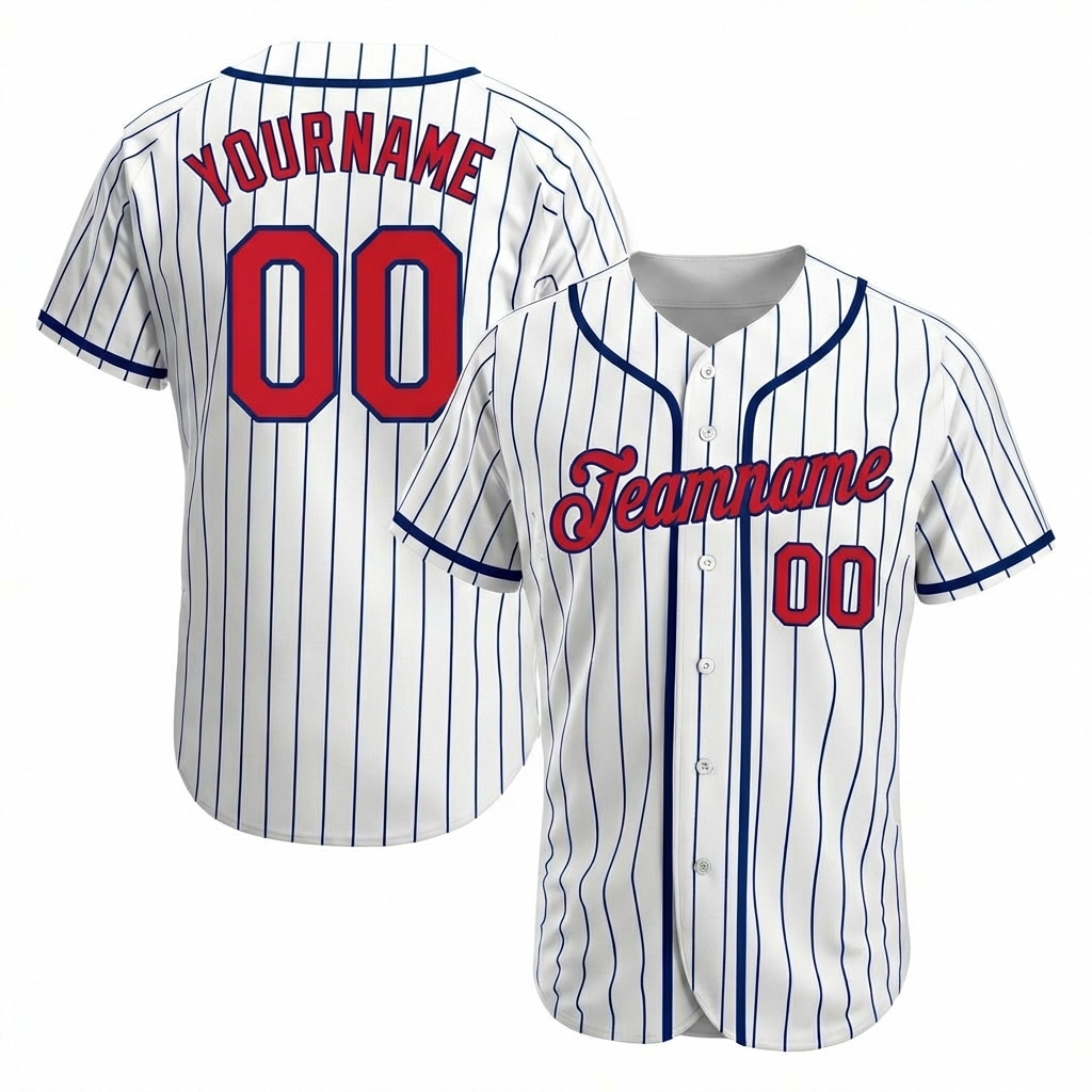 Custom White & Red/Navy Pinstripes Baseball Jersey