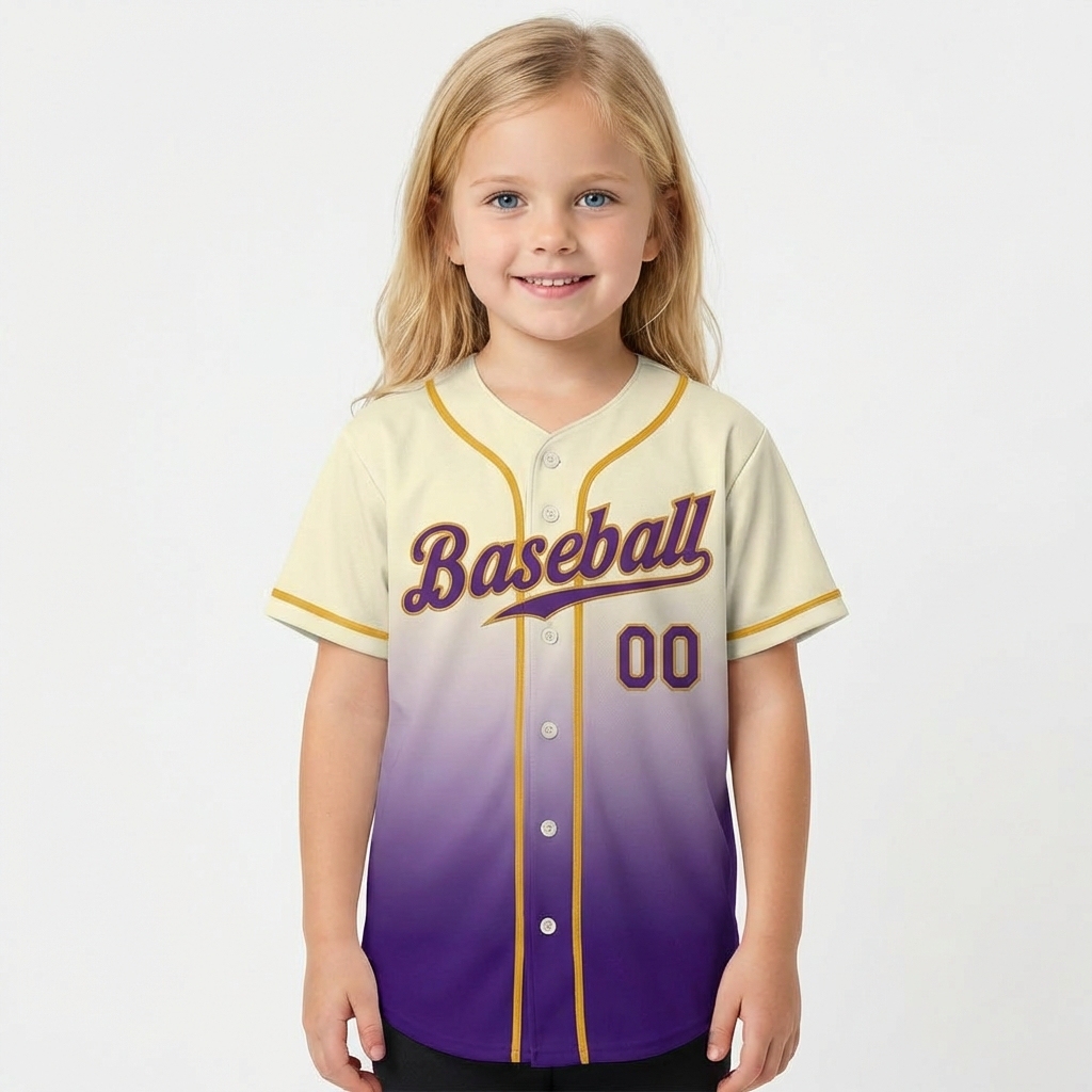 Custom Cream & Purple/Gold Gradient Baseball Jersey