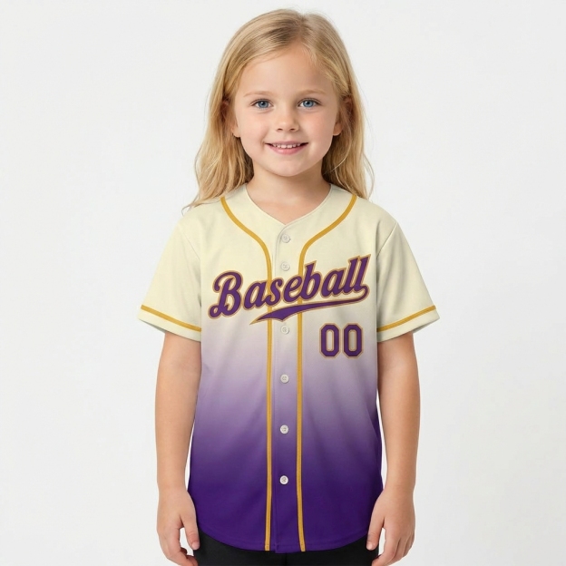 Custom Cream & Purple/Gold Gradient Baseball Jersey