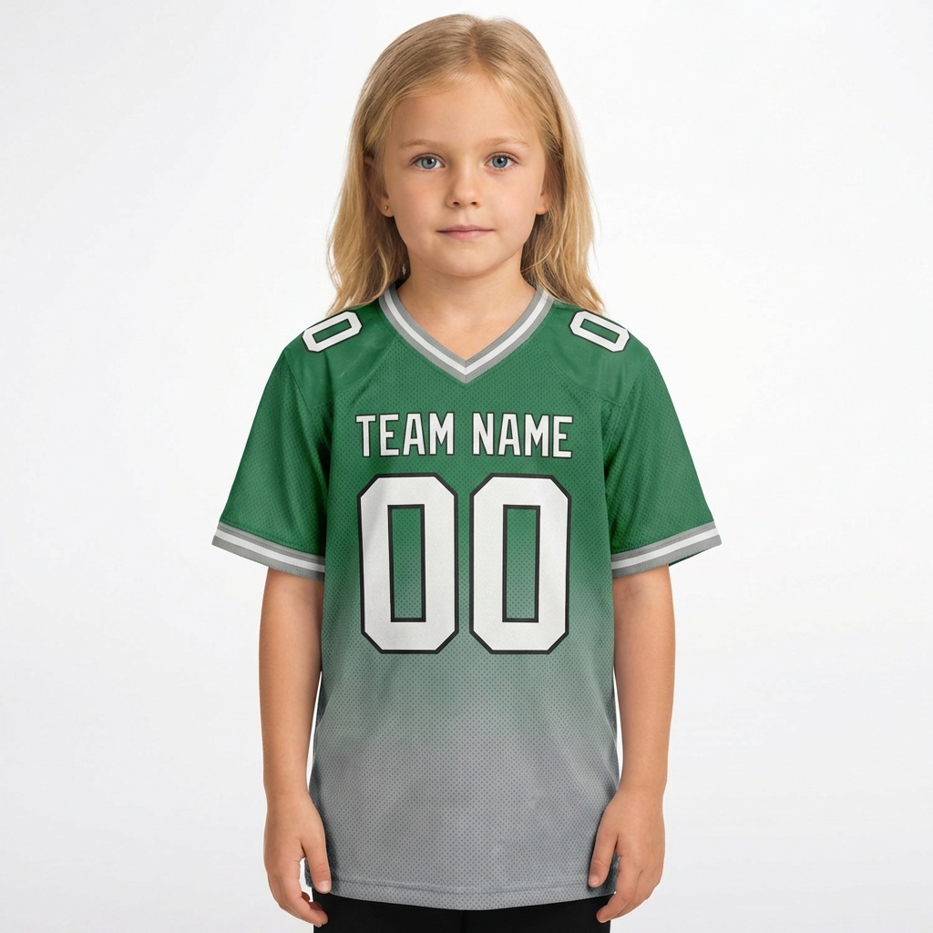 Custom Green & Grey/White Fade Fashion Football Jersey