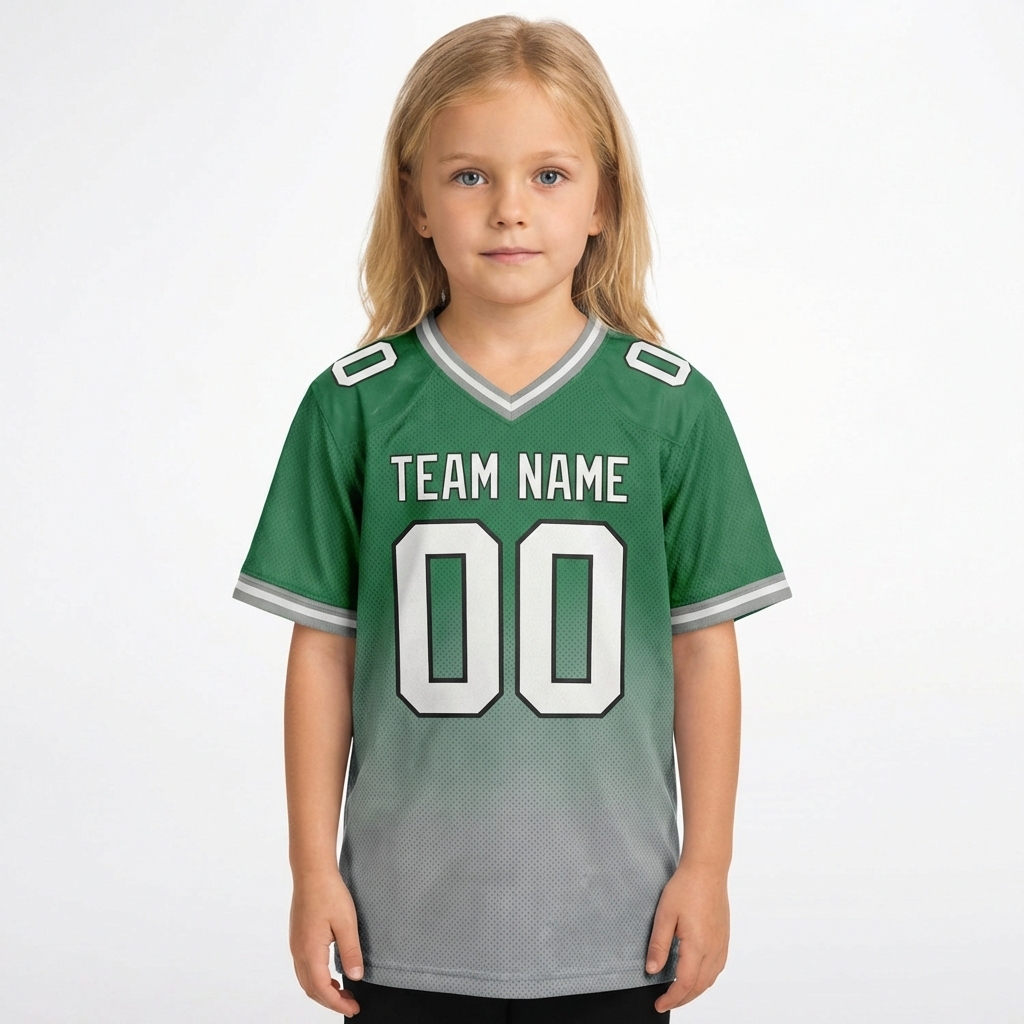 Custom Green & Grey/White Fade Fashion Football Jersey
