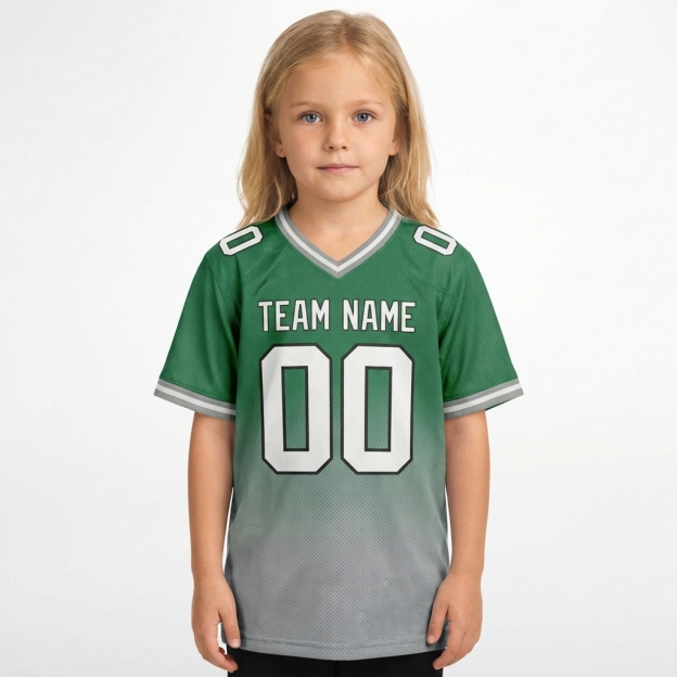 Custom Green & Grey/White Fade Fashion Football Jersey