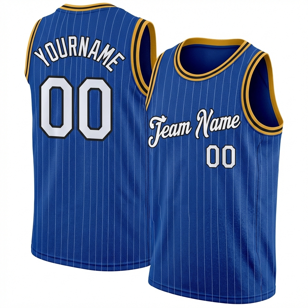 Custom Royal & White/Black Pinstripes Basketball City Edition Jersey