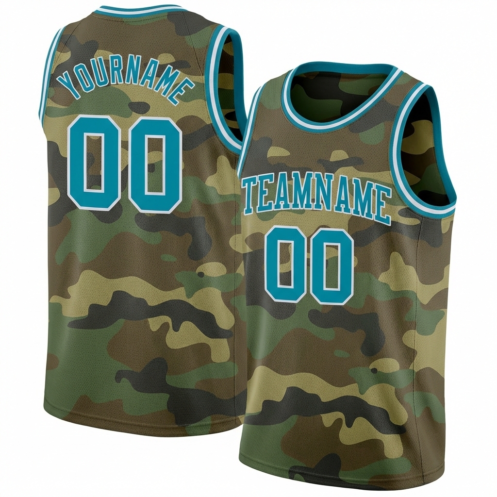 Custom Camo Aqua & White Salute To Service Basketball City Edition Jersey