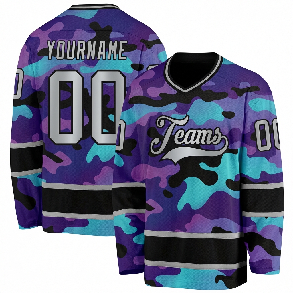 Custom Camo Sliver & Black Salute To Service Hockey Jersey