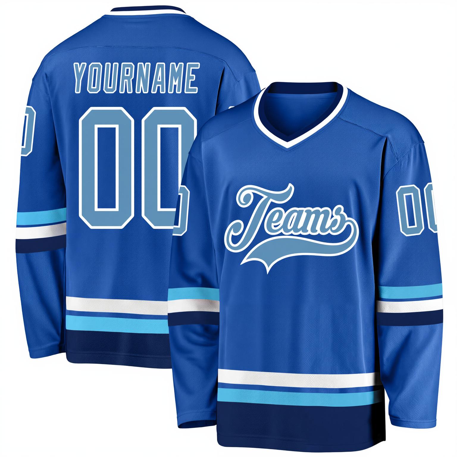 Custom Blue & Light Blue/White Hockey Jersey
