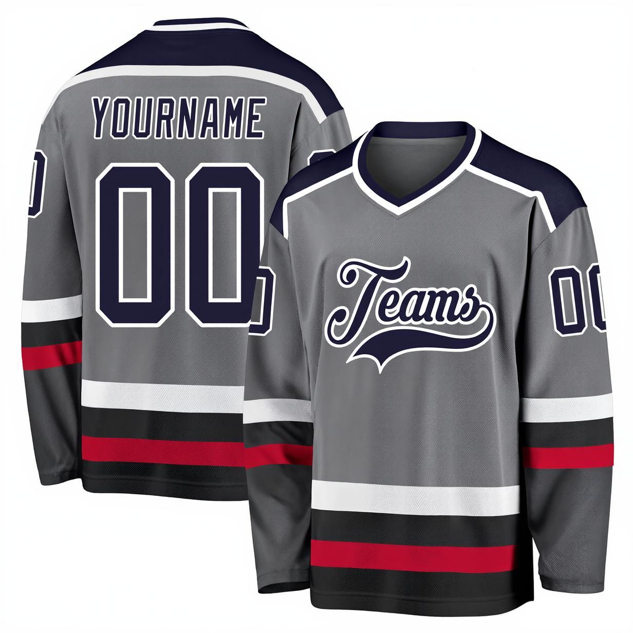 Custom Grey & Navy/White Hockey Jersey