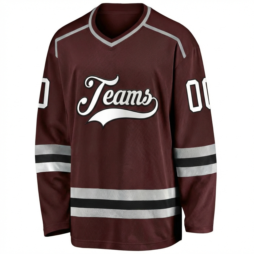 Custom Brown & White/Black Hockey Jersey