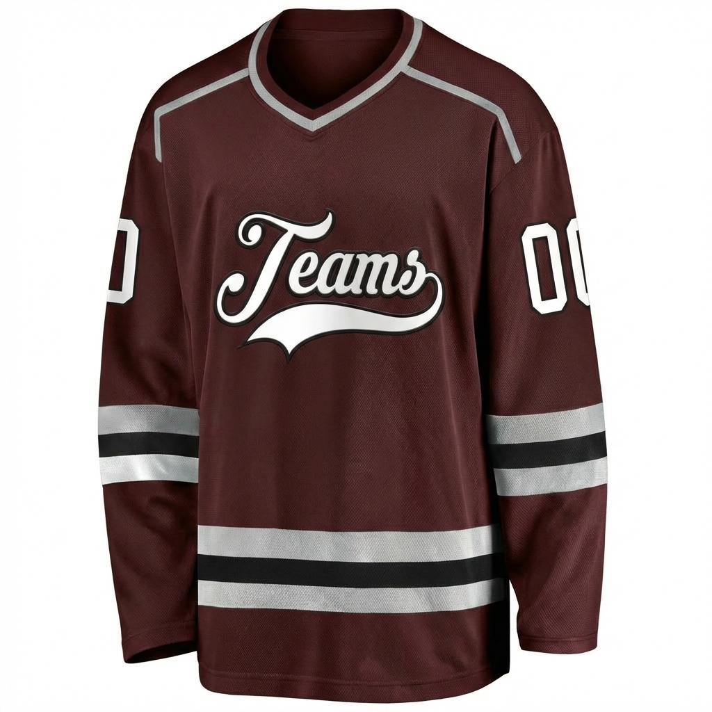Custom Brown & White/Black Hockey Jersey