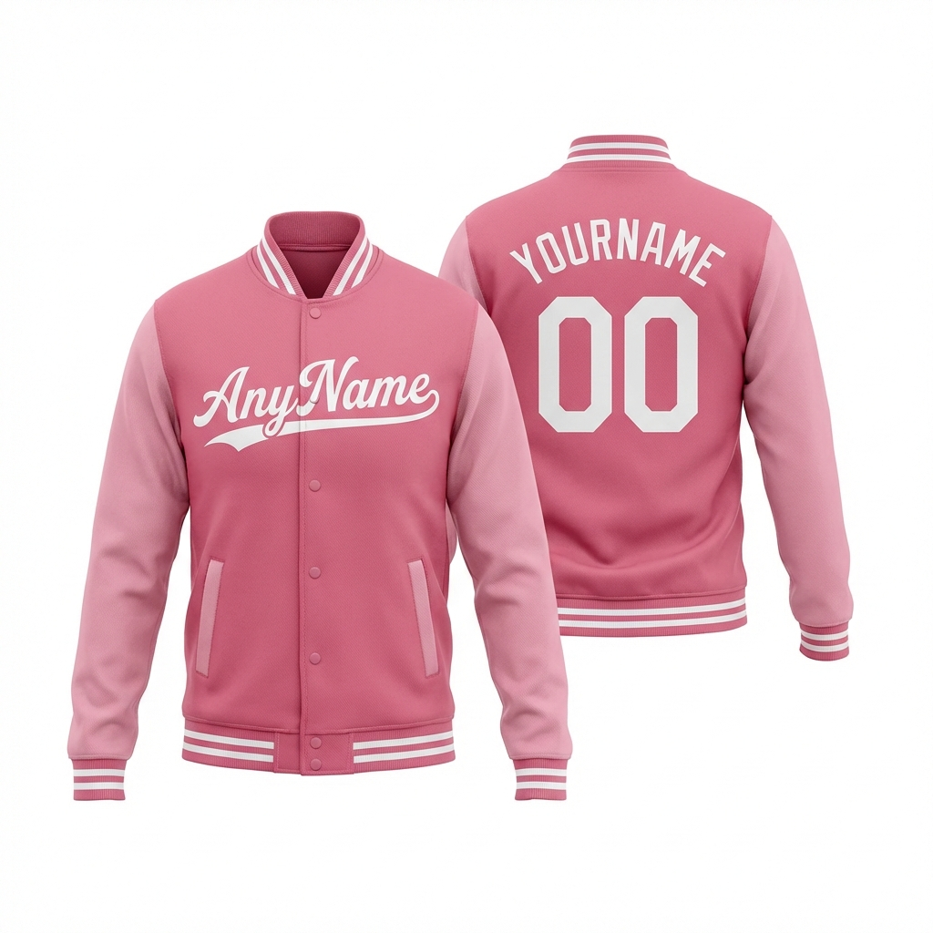 Custom Pink & White Raglan Sleeves Full-Snap Fleece Jacket