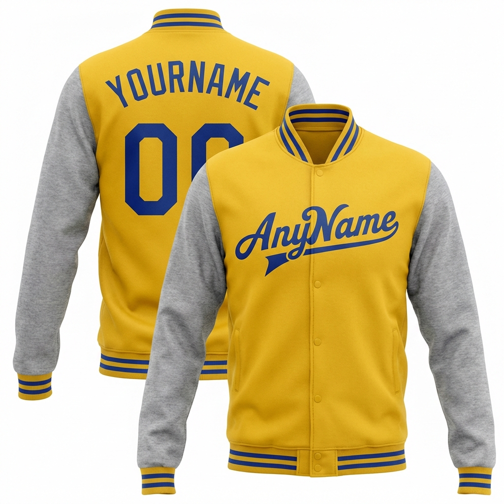 Custom Yellow & Royal/Grey Raglan Sleeves Full-Snap Fleece Jacket