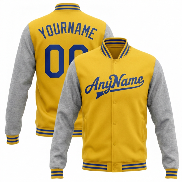 Custom Yellow & Royal/Grey Raglan Sleeves Full-Snap Fleece Jacket