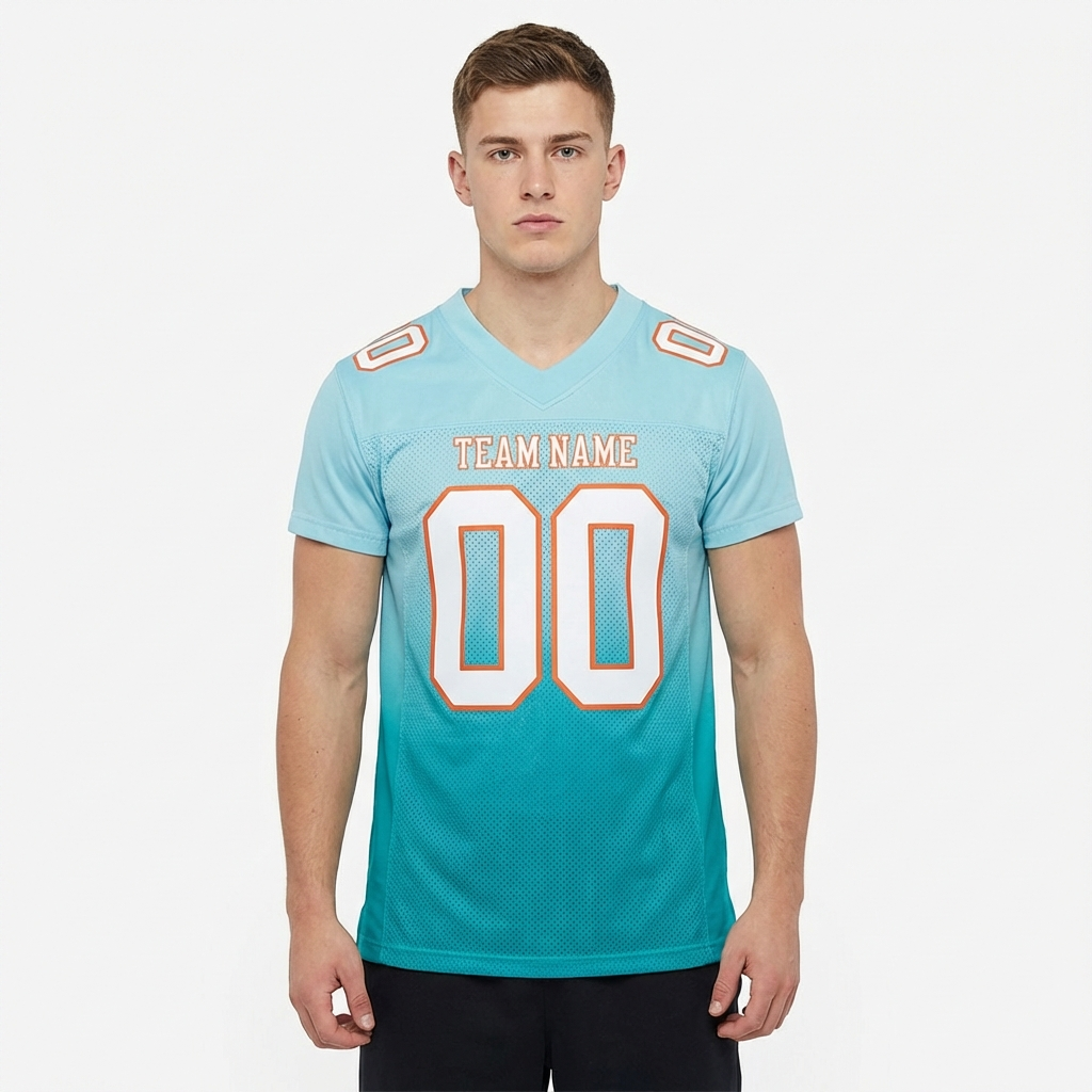 Custom Aqua & White/Orange Gradient Fashion Football Jersey