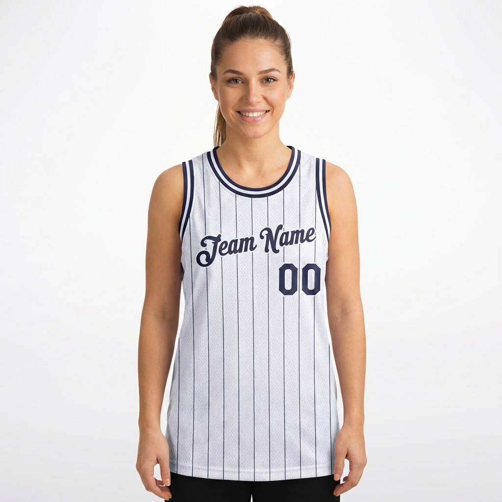 Custom White & Black Pinstripes Basketball City Edition Jersey