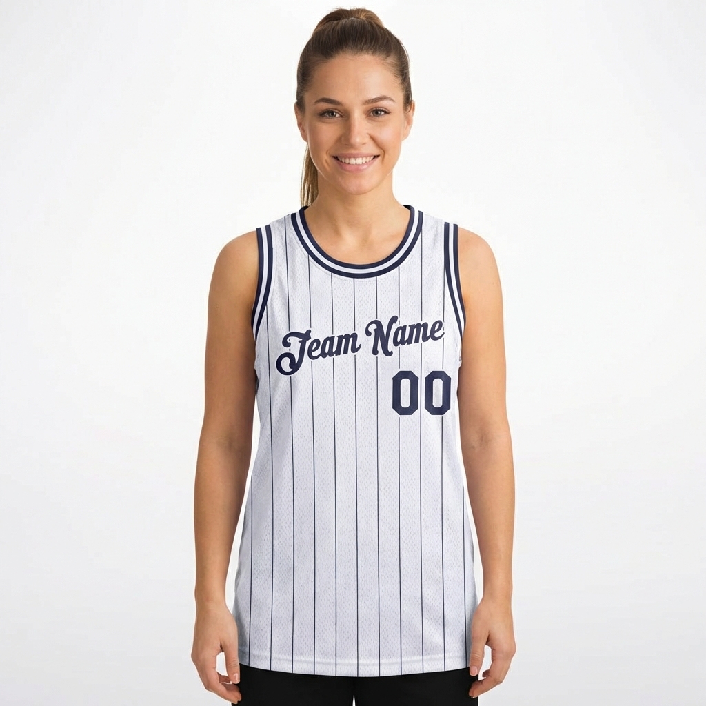 Custom White & Black Pinstripes Basketball City Edition Jersey
