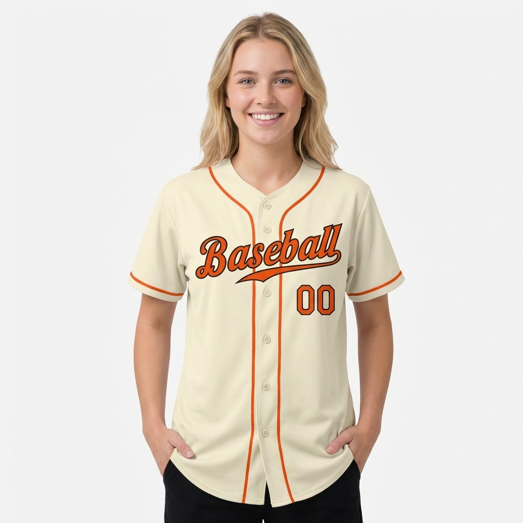 Custom Cream & Orange/Black Baseball Jersey