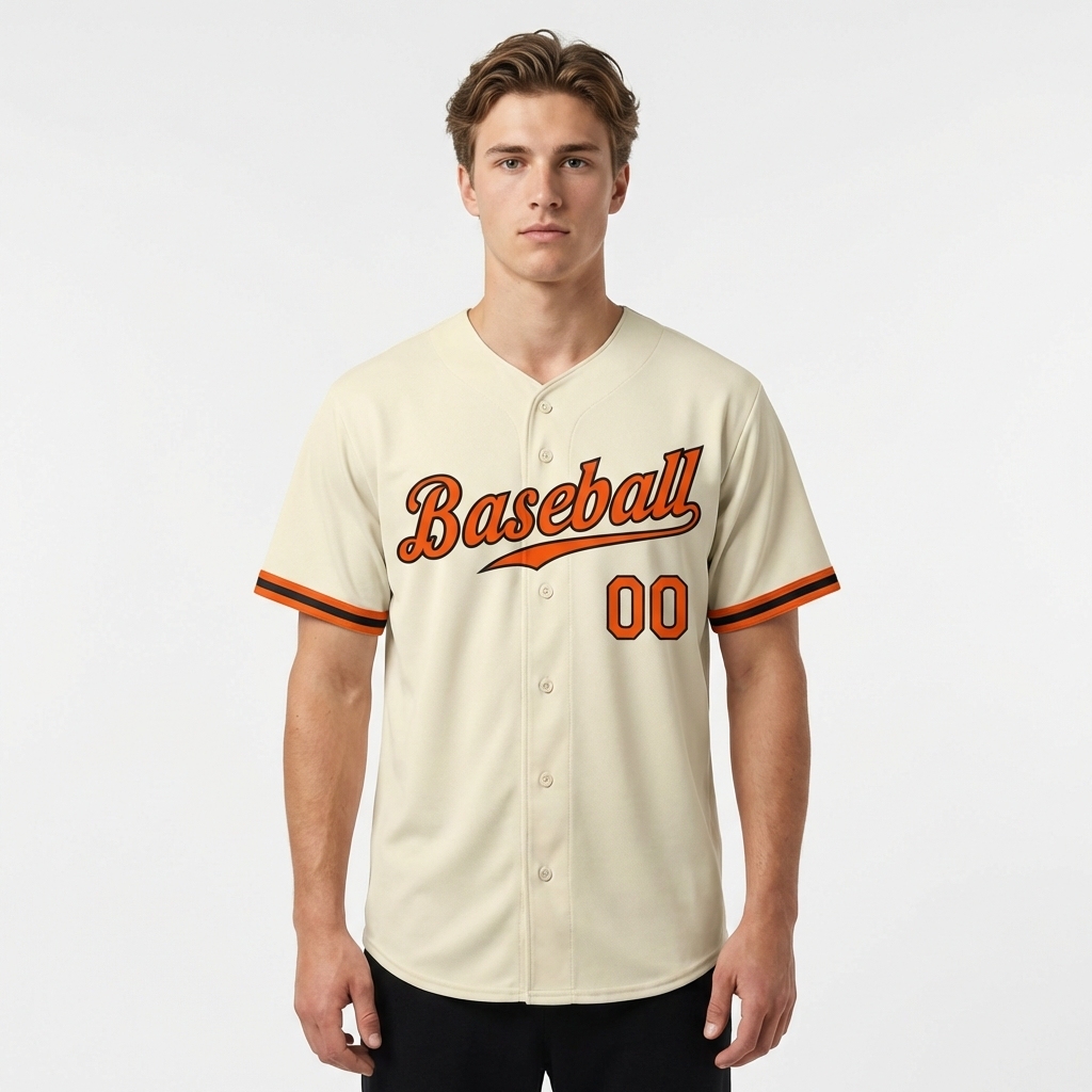Custom Cream & Orange/Black Baseball Jersey