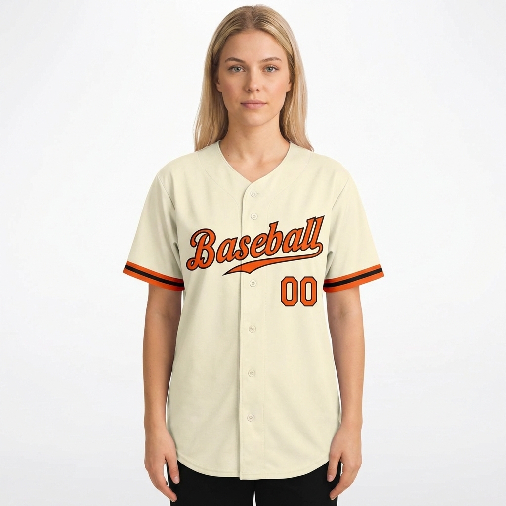Custom Cream & Orange/Black Baseball Jersey