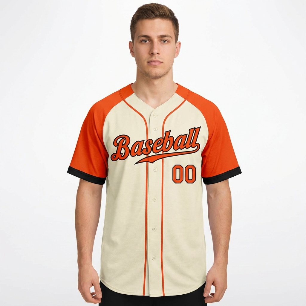 Custom Cream & Orange/Black Raglan Sleeves Baseball Jersey
