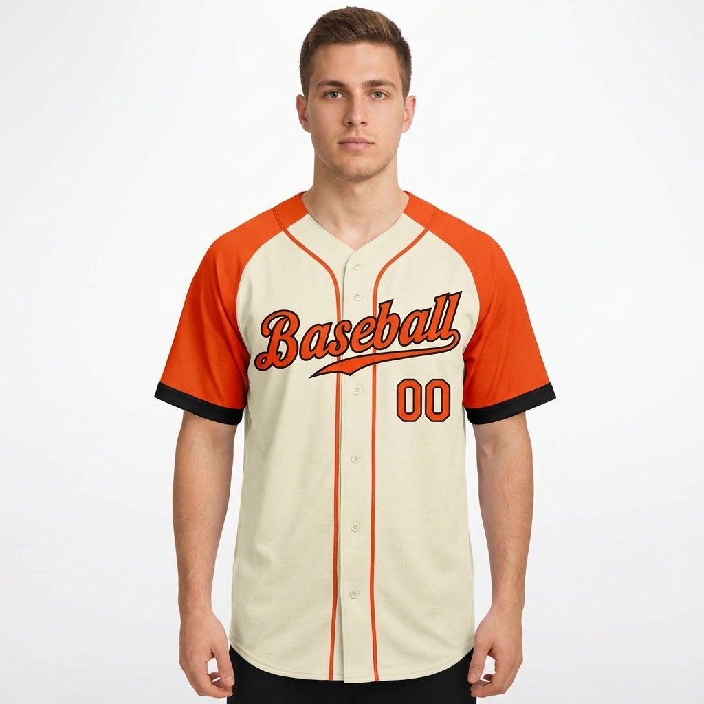 Custom Cream & Orange/Black Raglan Sleeves Baseball Jersey