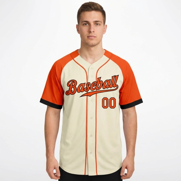 Custom Cream & Orange/Black Raglan Sleeves Baseball Jersey