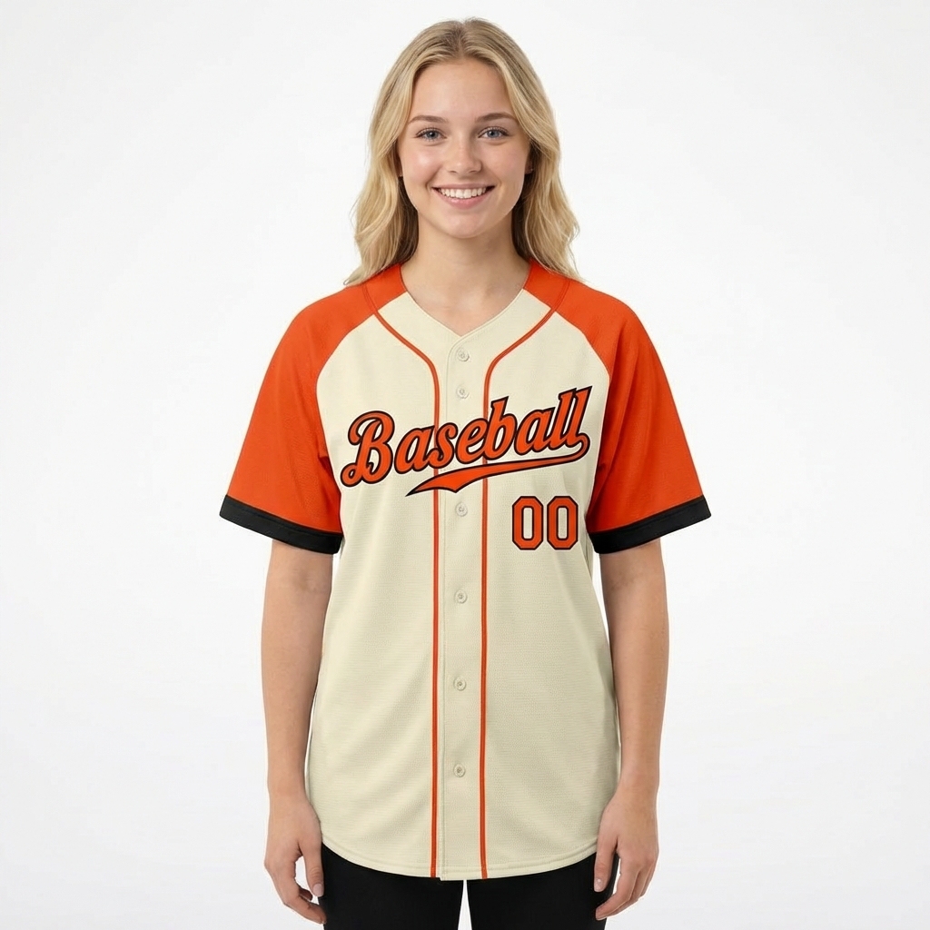 Custom Cream & Orange/Black Raglan Sleeves Baseball Jersey