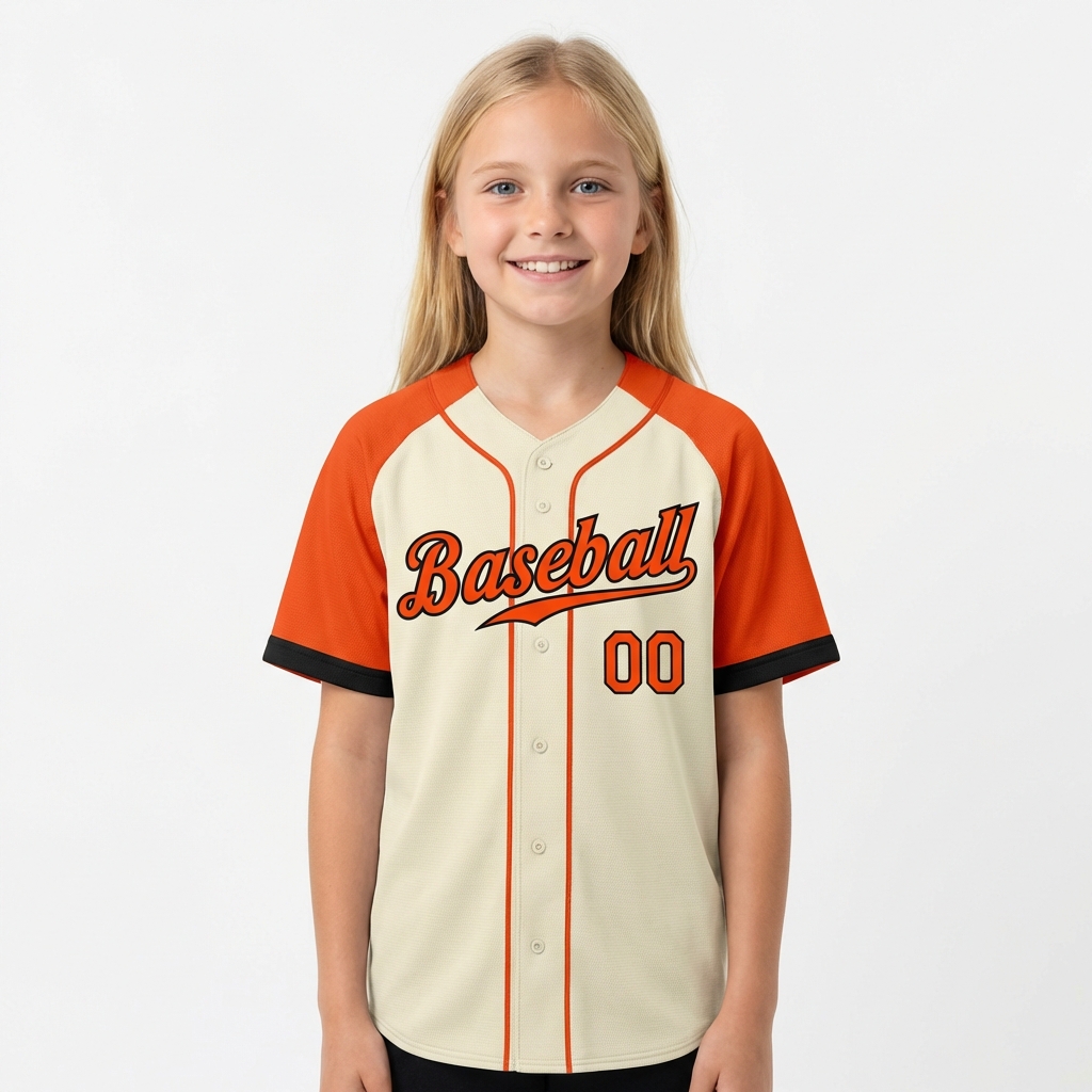 Custom Cream & Orange/Black Raglan Sleeves Baseball Jersey