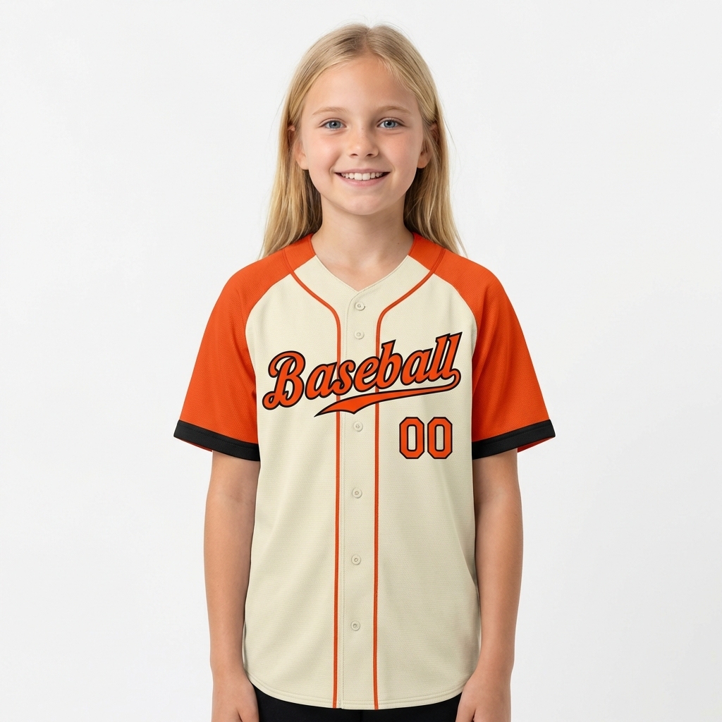 Custom Cream & Orange/Black Raglan Sleeves Baseball Jersey
