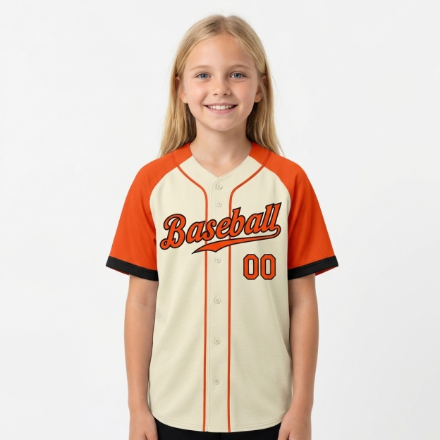 Custom Cream & Orange/Black Raglan Sleeves Baseball Jersey