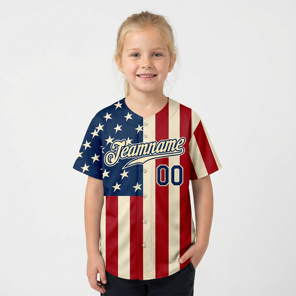 Custom White & Red/Navy 3D Flag Fashion Baseball Jersey