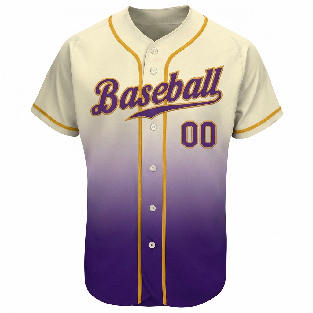 Custom Cream & Purple/Gold Gradient Baseball Jersey