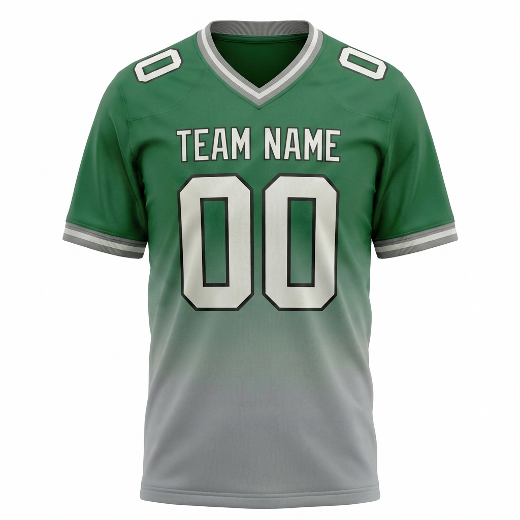 Custom Green & Grey/White Fade Fashion Football Jersey