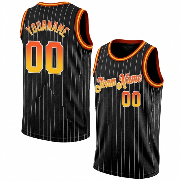 Custom Black & Orange/White Pinstripes Basketball City Edition Jersey