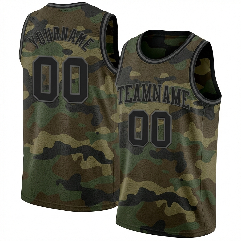 Custom Camo Black & Dark Grey Salute To Service Basketball City Edition Jersey