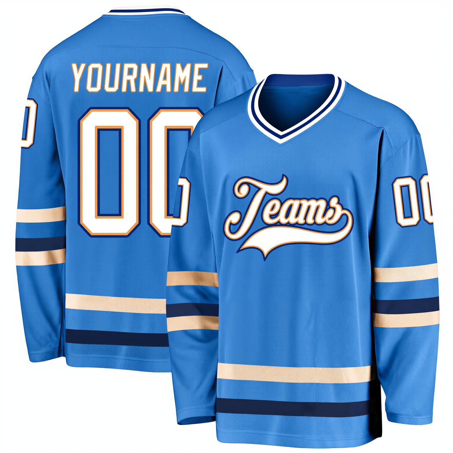 Custom Blue & White/Gold-Navy Hockey Jersey